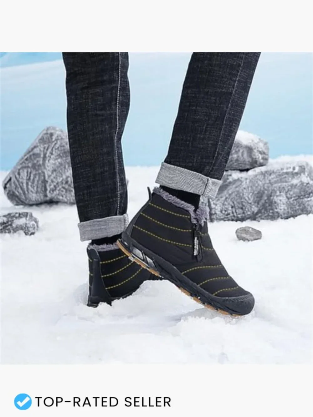 Men’s Snow Boots Water Resistant Non-slip Faux Fur Lined High Top Winter Shoes